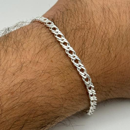 925 Sterling Silver 4mm Double Curb Bracelet 8 Inch