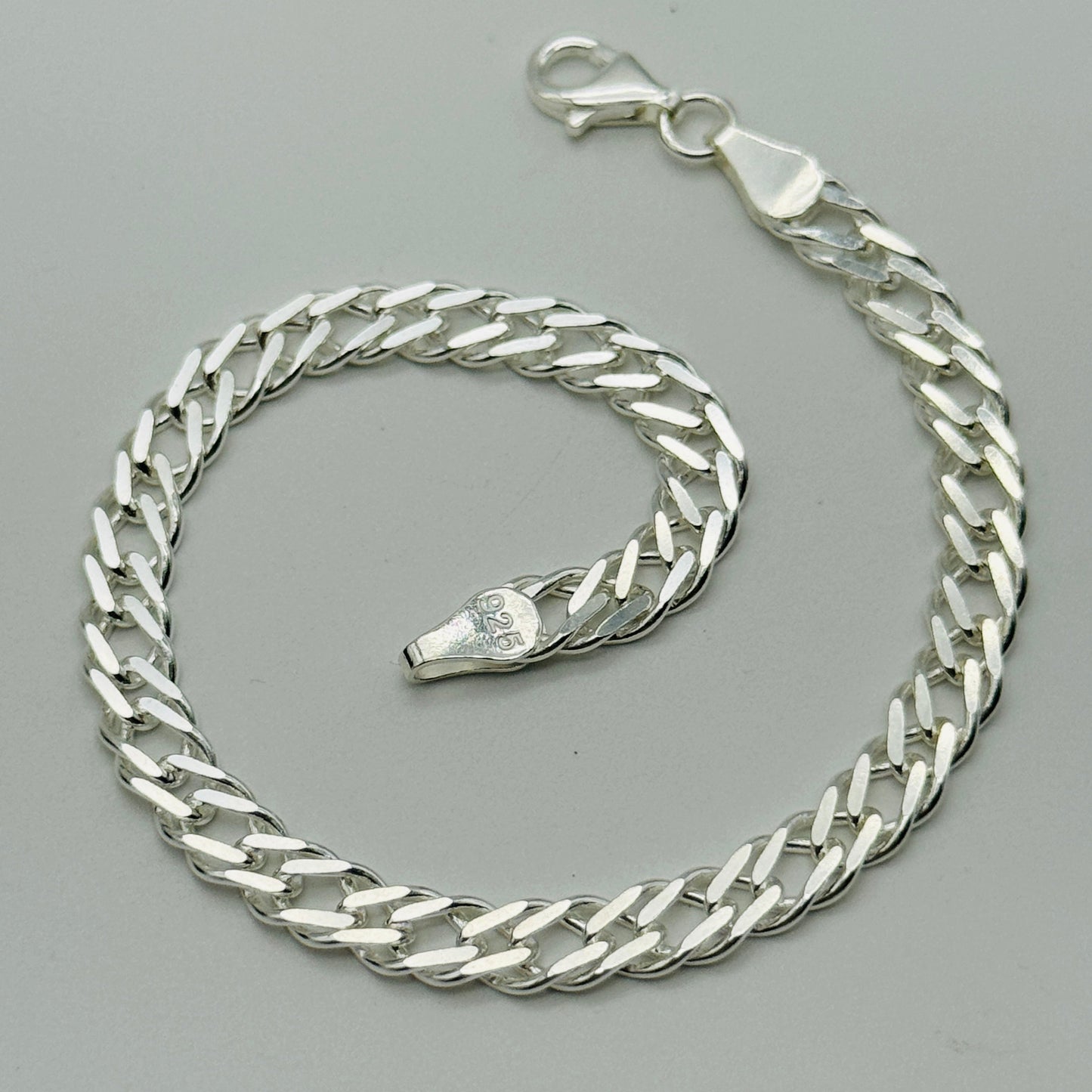 925 Sterling Silver 6mm Double Curb Bracelet 8 Inch