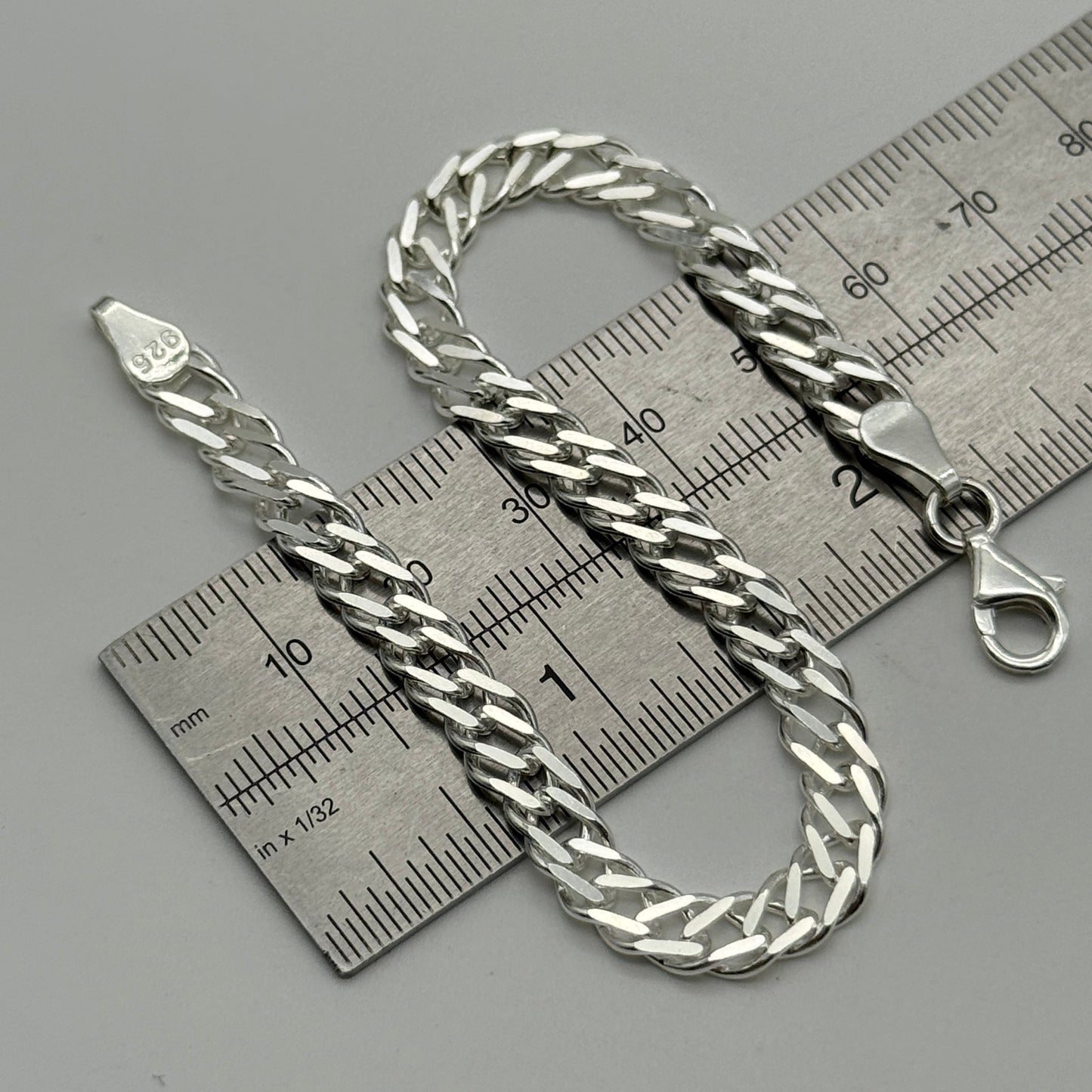 925 Sterling Silver 6mm Double Curb Bracelet 8 Inch