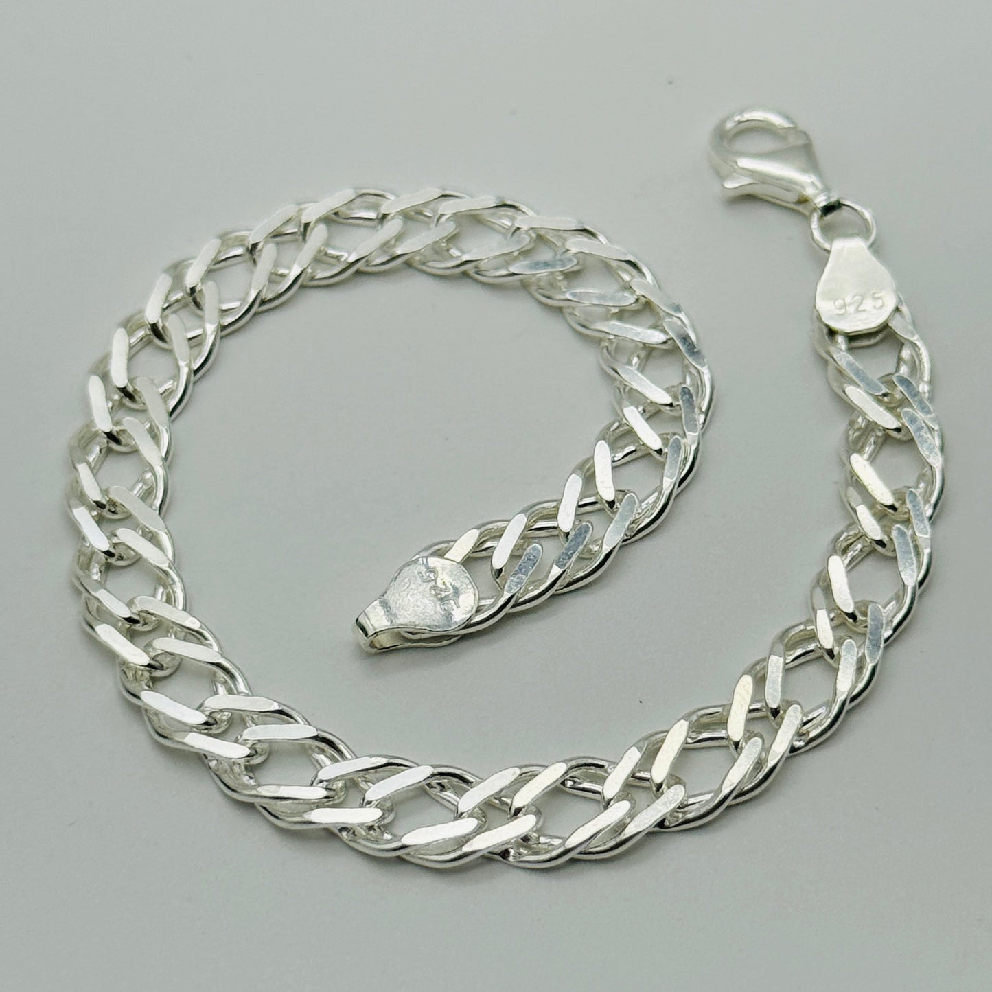 925 Sterling Silver 8mm Double Curb Bracelet 8 Inch