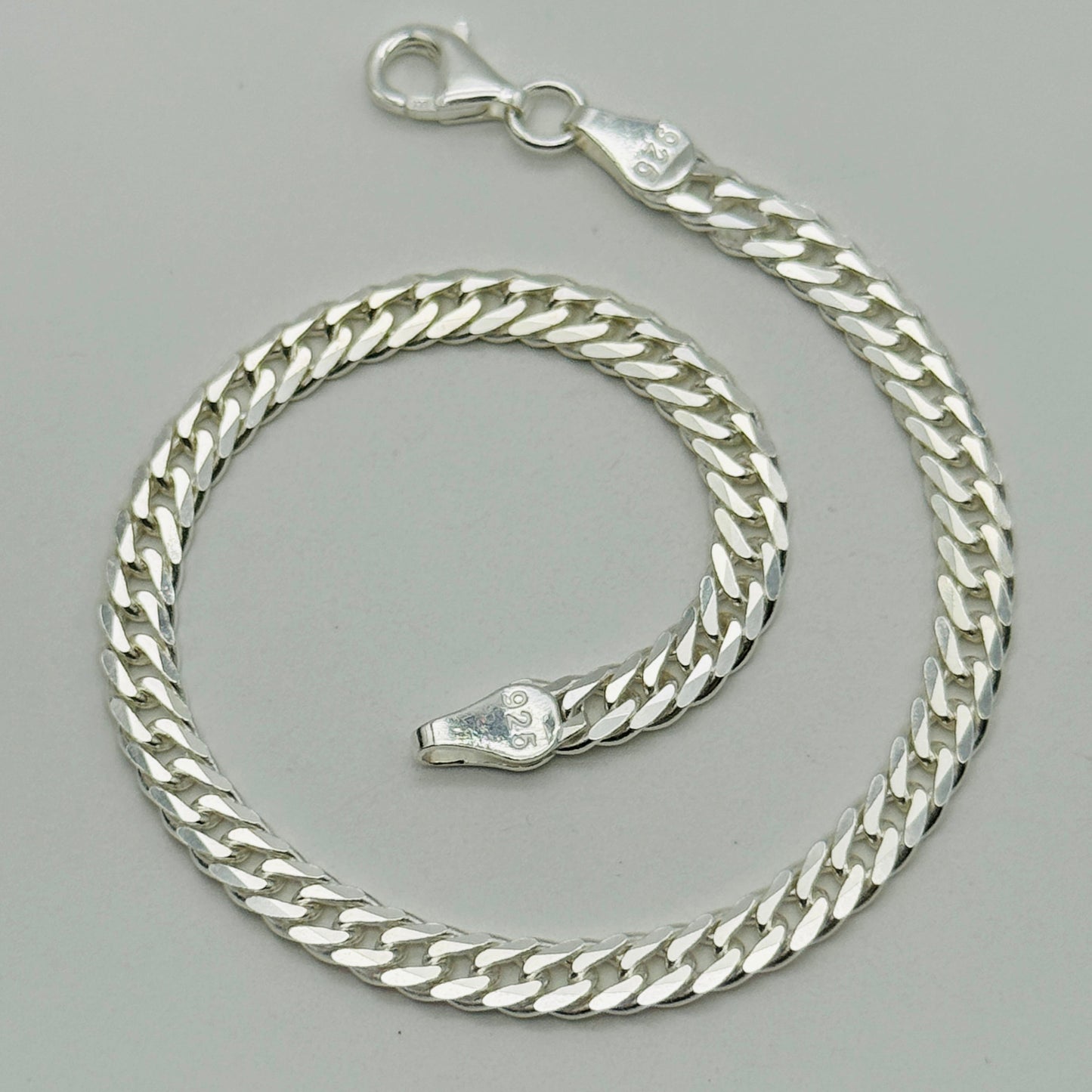 925 Sterling Silver 5mm Cuban Double Link Bracelet 8 Inch