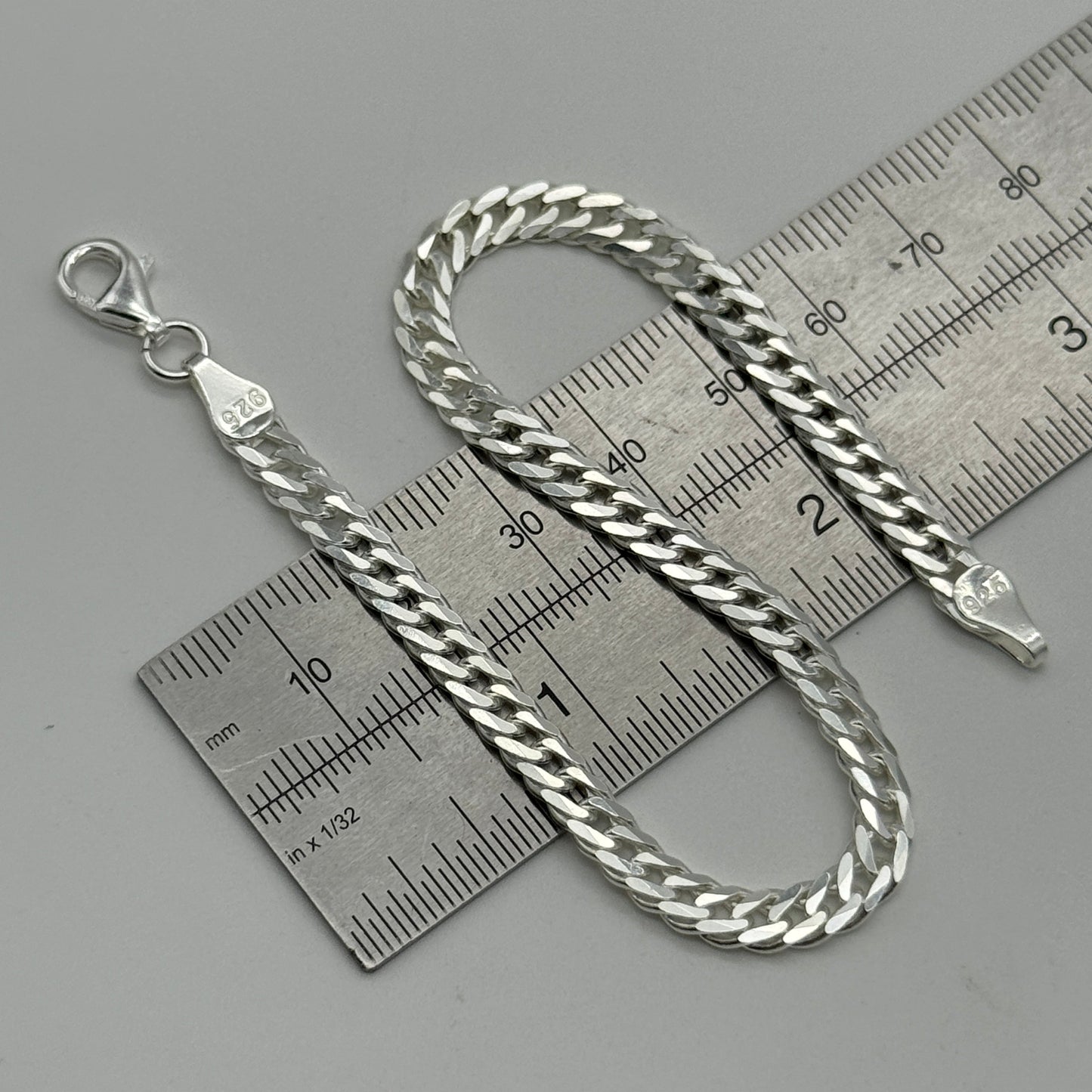 925 Sterling Silver 5mm Cuban Double Link Bracelet 8 Inch