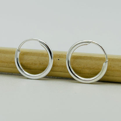 925 Sterling Silver 1.5mm Thick Plain Round Sleeper Earrings
