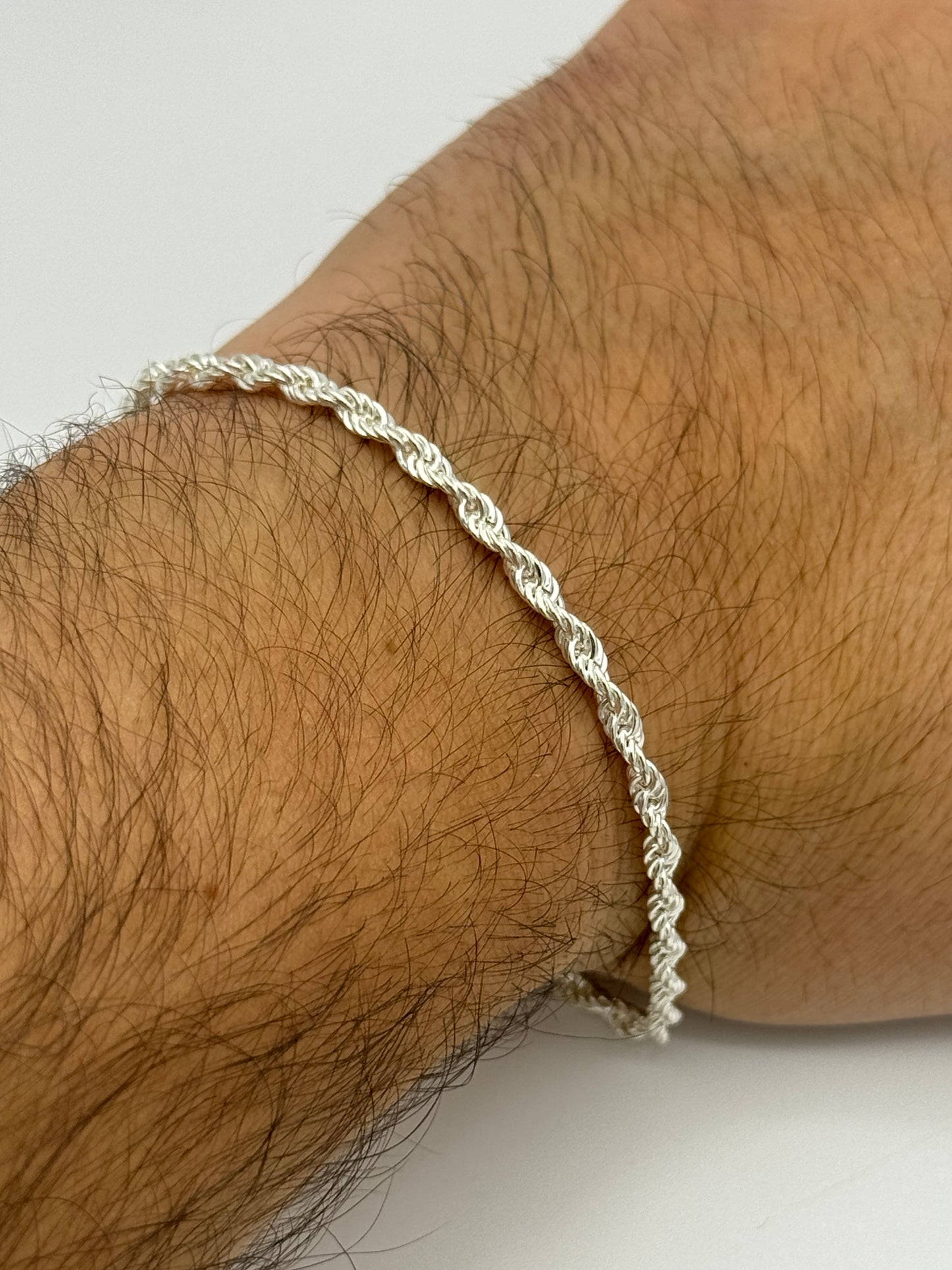 925 Sterling Silver 3mm Rope Bracelet 8 INCH
