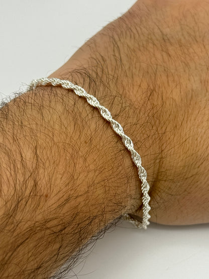 925 Sterling Silver 3mm Rope Bracelet 8 INCH