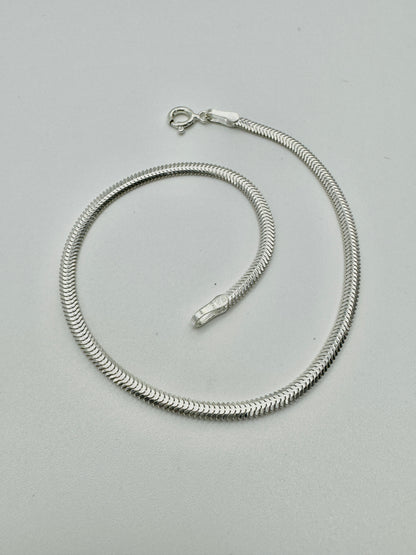 925 Sterling Silver 4mm Herringbone Snake Bracelet 8 INCH