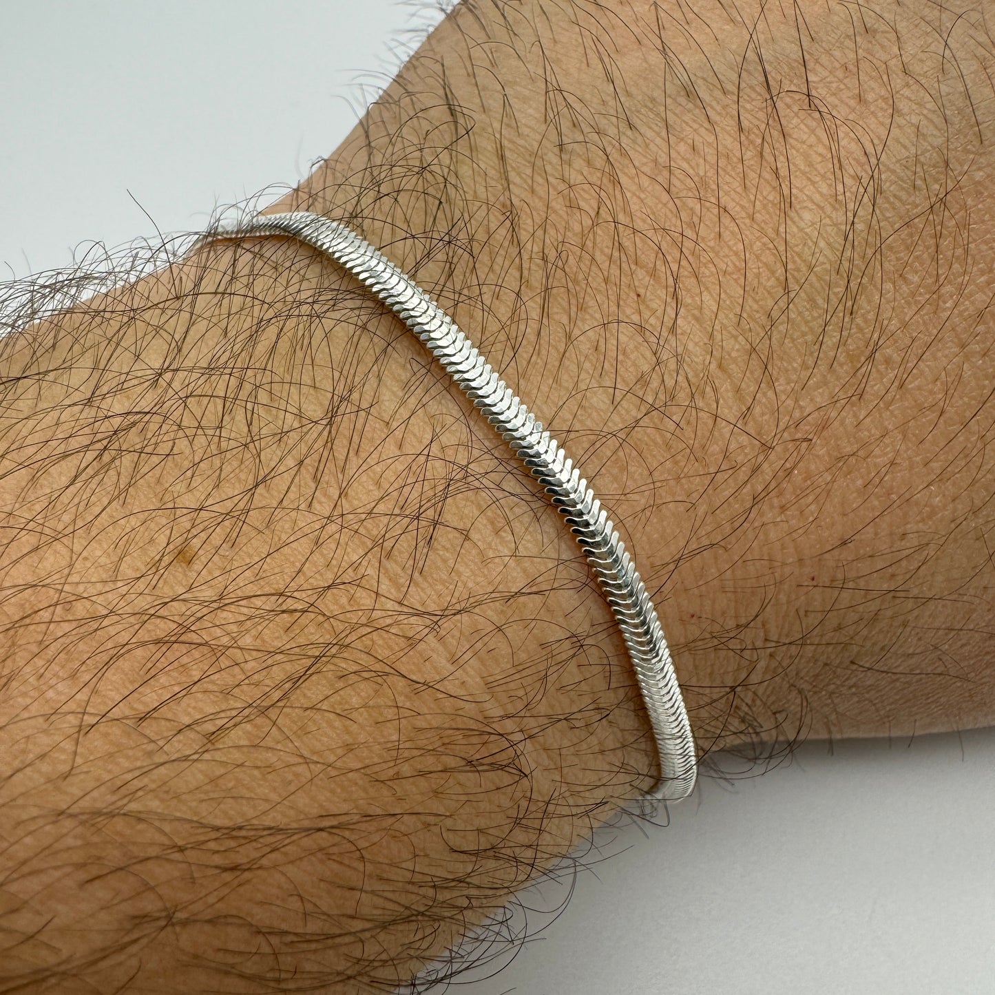 925 Sterling Silver 4mm Herringbone Snake Bracelet 8 INCH