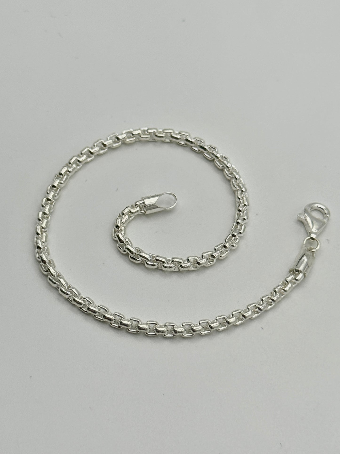 925 Sterling Silver 3mm Round Box Bracelet 8 Inch