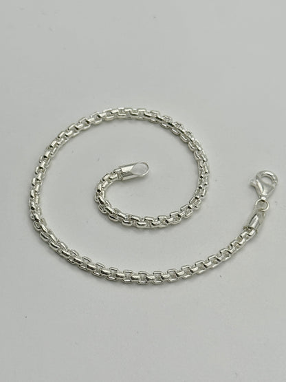 925 Sterling Silver 3mm Round Box Bracelet 8 Inch