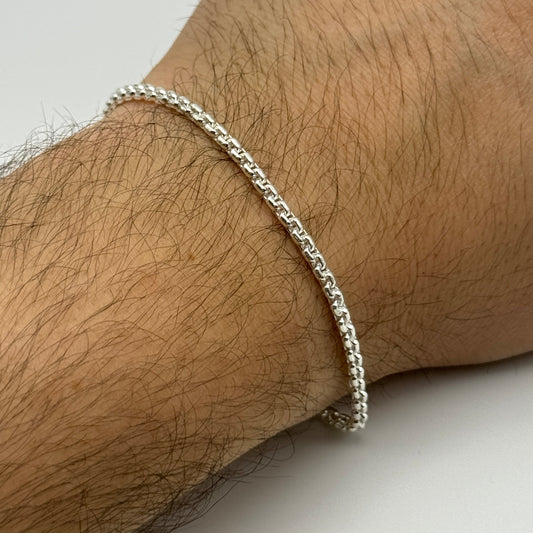 925 Sterling Silver 3mm Round Box Bracelet 8 Inch