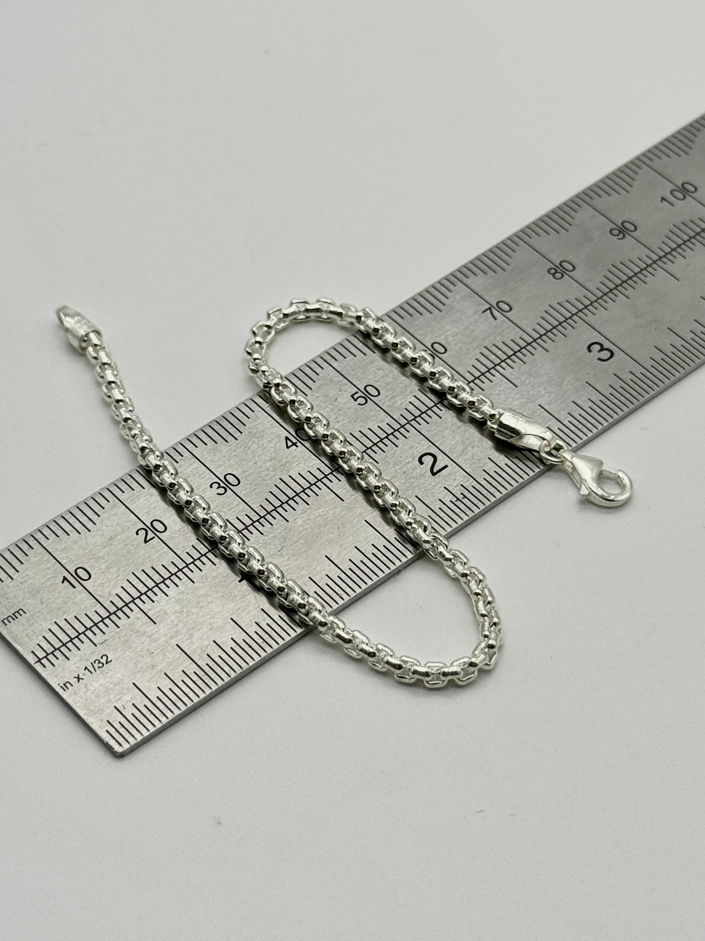 925 Sterling Silver 3mm Round Box Bracelet 8 Inch