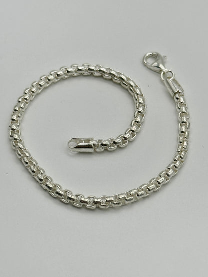 925 Sterling Silver 4mm Round Box Bracelet 8 Inch