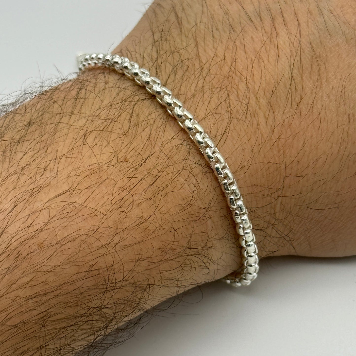 925 Sterling Silver 4mm Round Box Bracelet 8 Inch
