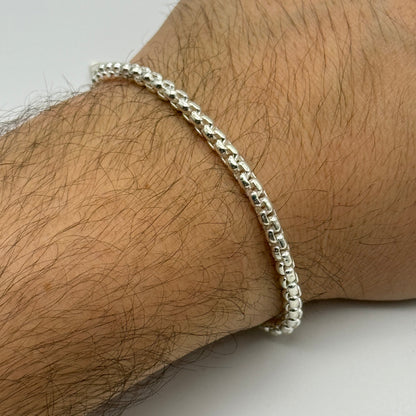 925 Sterling Silver 4mm Round Box Bracelet 8 Inch