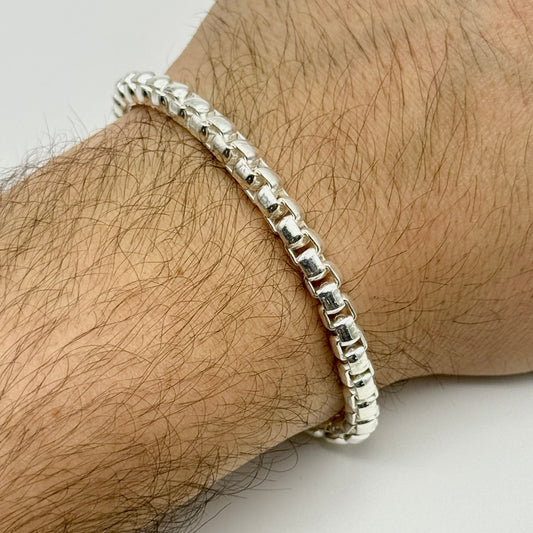 925 Sterling Silver 6mm Round Box Bracelet 8 Inch