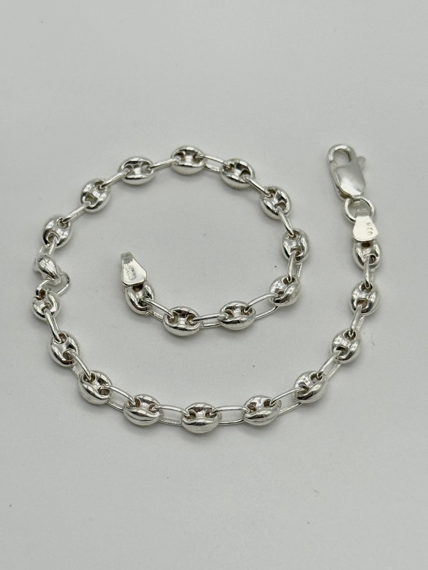 925 Sterling Silver 4mm Coffee Beans Bracelet 8 INCH