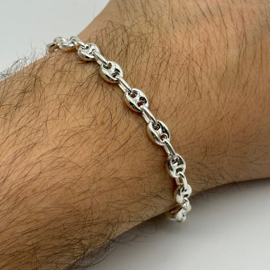 925 Sterling Silver 6mm Coffee Beans Bracelet 8 INCH