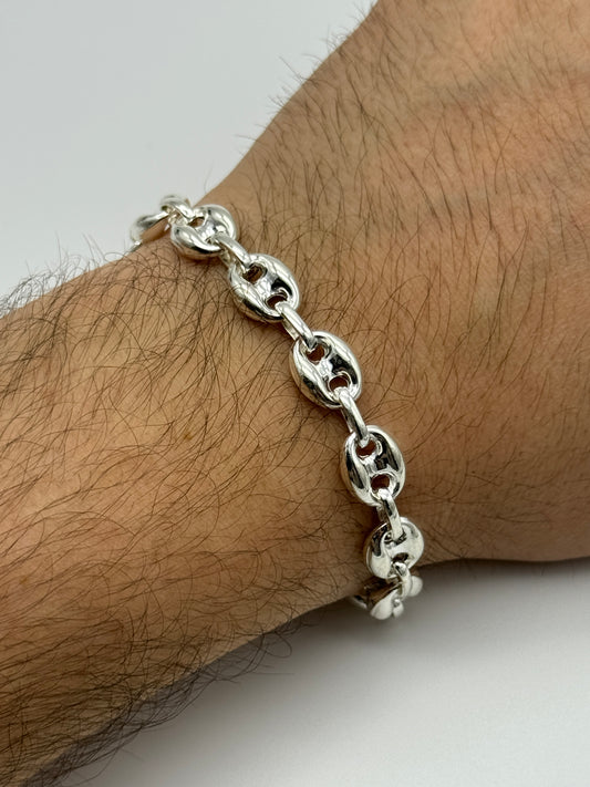 925 Sterling Silver 10mm Coffee Beans Bracelet 8 INCH