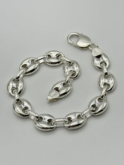 925 Sterling Silver 12mm Coffee Beans Heavy Bracelet 8 INCH
