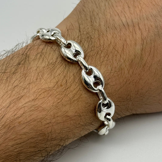925 Sterling Silver 12mm Coffee Beans Heavy Bracelet 8 INCH