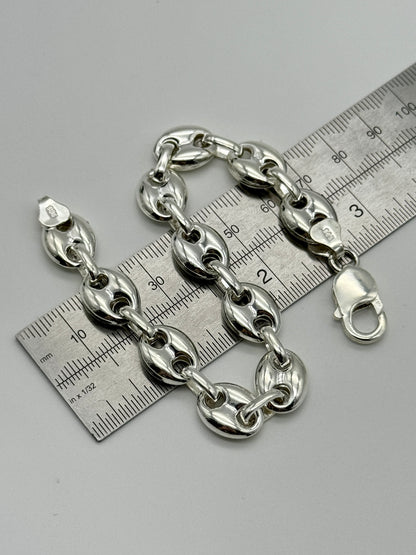 925 Sterling Silver 12mm Coffee Beans Heavy Bracelet 8 INCH