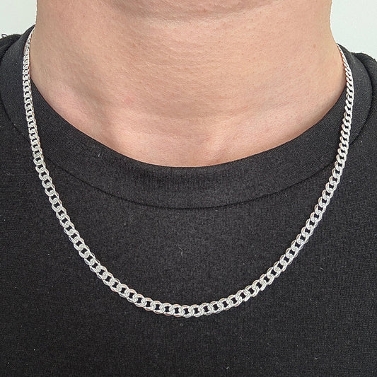 925 Sterling Silver Mens 3.5mm Pave Curb Chain