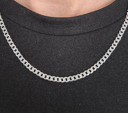 925 Sterling Silver Mens 3.5mm Pave Curb Chain