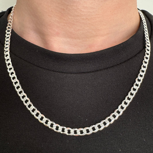 925 Sterling Silver Mens 4.5mm Pave Curb Chain