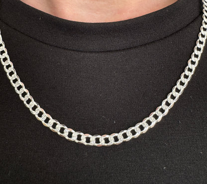 925 Sterling Silver Mens 4.5mm Pave Curb Chain