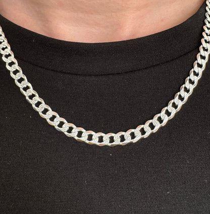 925 Sterling Silver Mens 5.5mm Pave Curb Chain