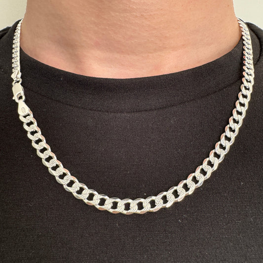 925 Sterling Silver Mens 5.5mm Pave Curb Chain