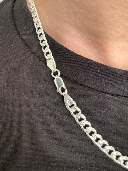 925 Sterling Silver Mens 5.5mm Pave Curb Chain