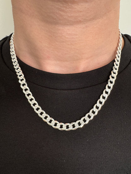 925 Sterling Silver Mens 6.5mm Pave Curb Chain