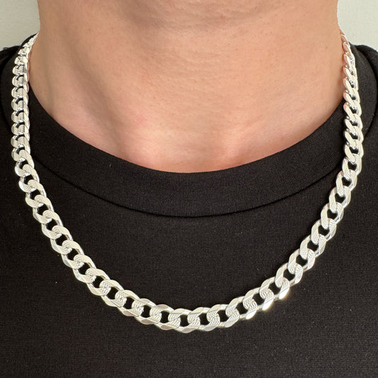 925 Sterling Silver Mens 6.5mm Pave Curb Chain