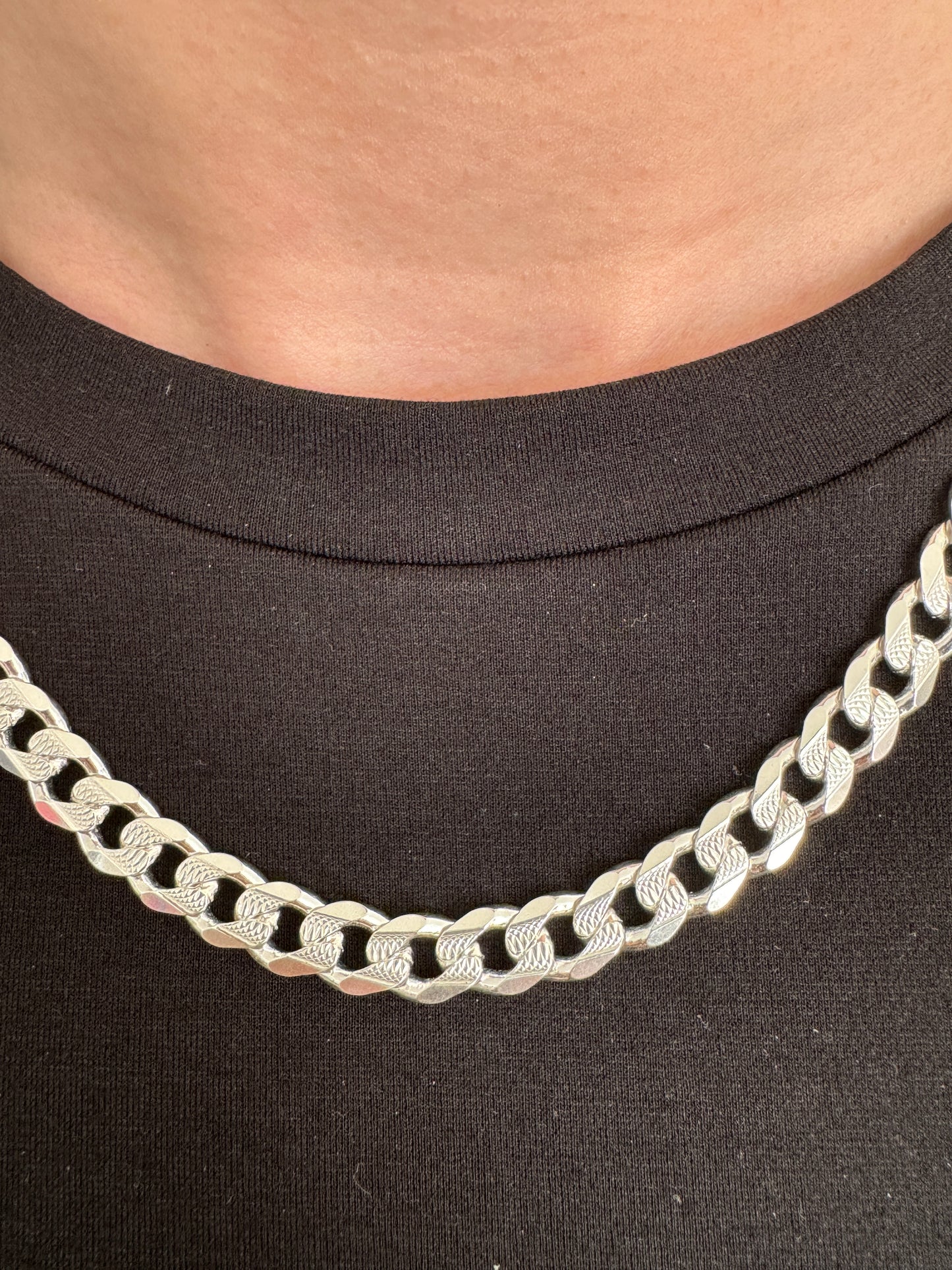 925 Sterling Silver Mens 6.5mm Pave Curb Chain