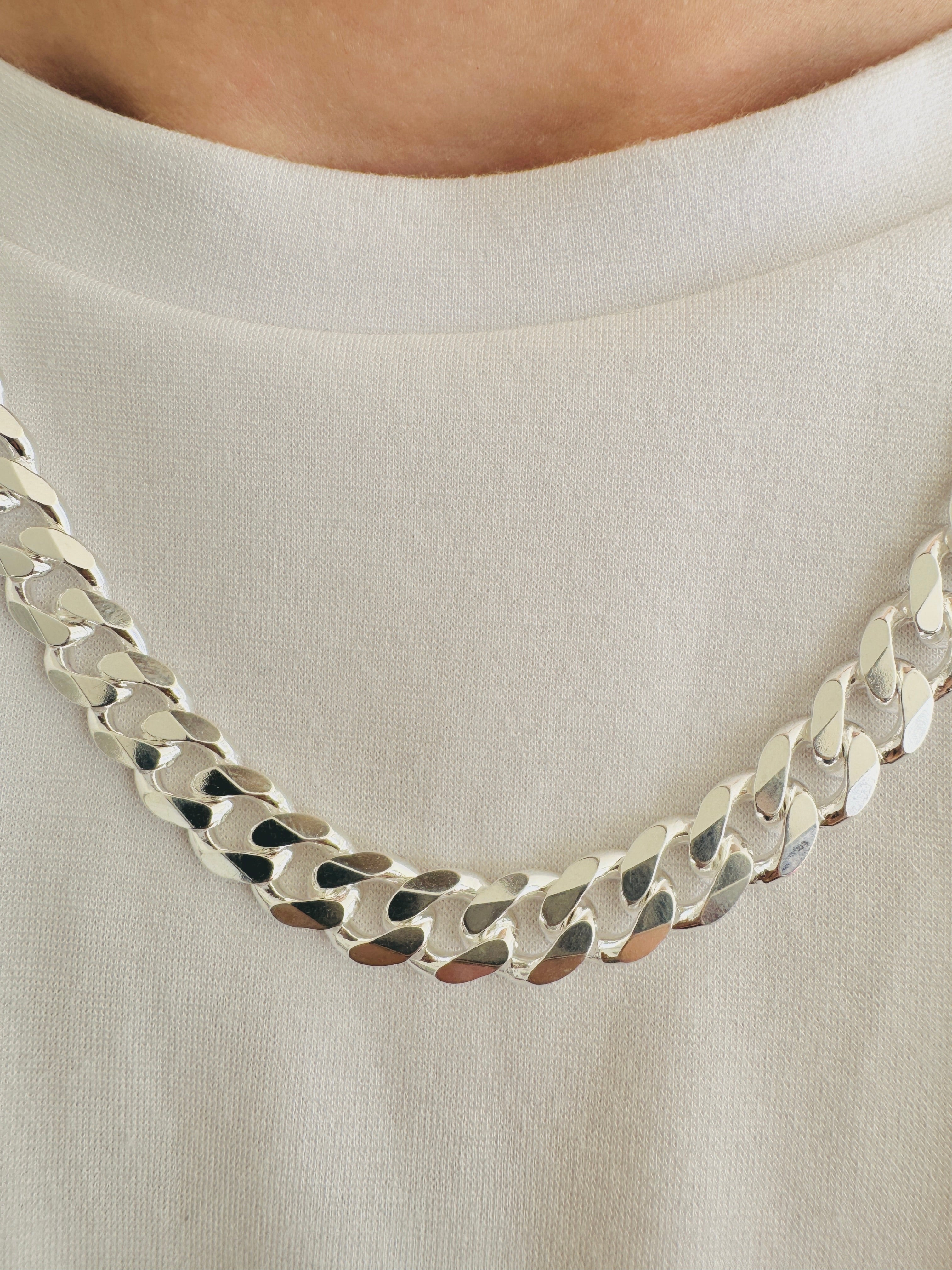 925 Solid Sterling Silver 9mm Heavy Curb Link Chain Necklace 20 22 24 Inch