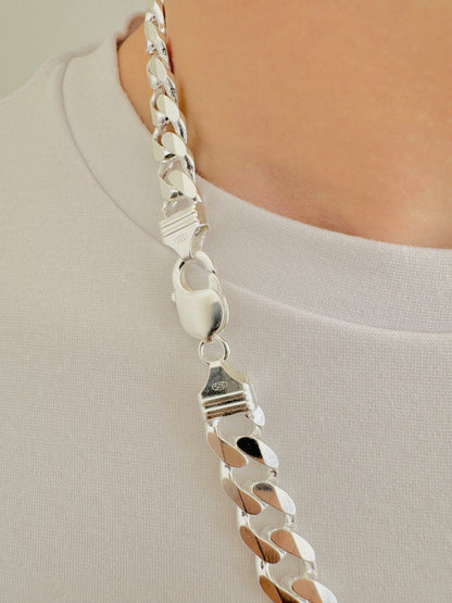 925 Sterling Silver Mens 12mm Heavy Curb Chain