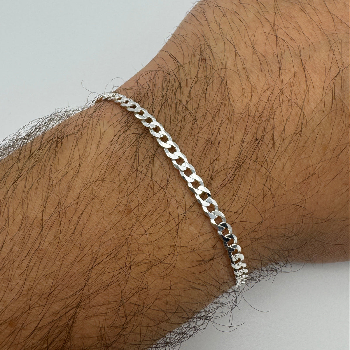 925 Sterling Silver 3mm Flat Curb Bracelet 8 Inch