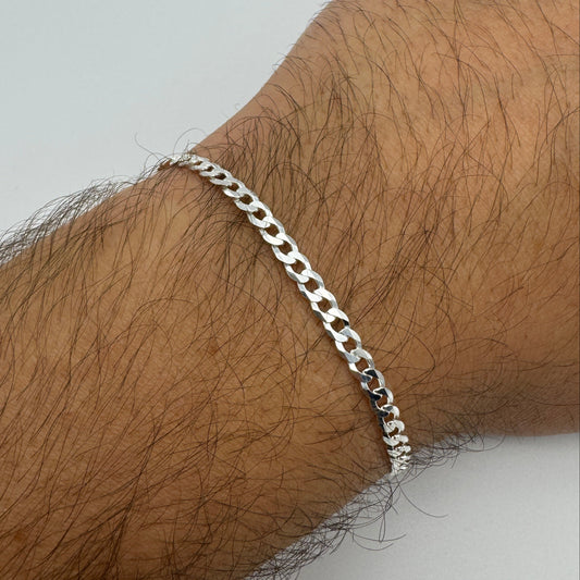 925 Sterling Silver 3mm Flat Curb Bracelet 8 Inch