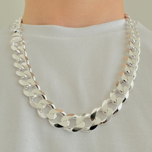 925 Sterling Silver Mens 12mm Heavy Curb Chain