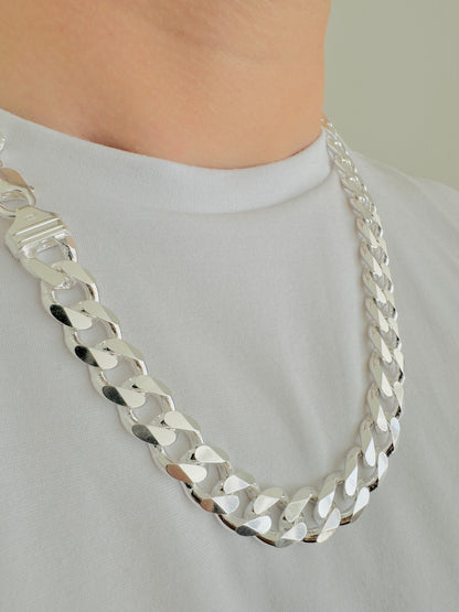 925 Sterling Silver Mens 12mm Heavy Curb Chain