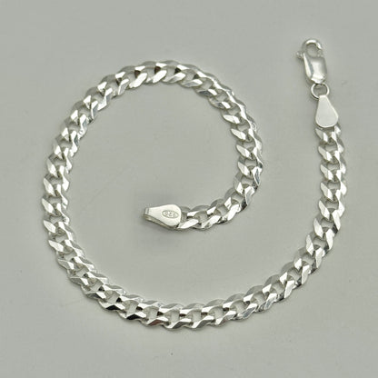 925 Sterling Silver 5mm Flat Curb Bracelet 8 Inch