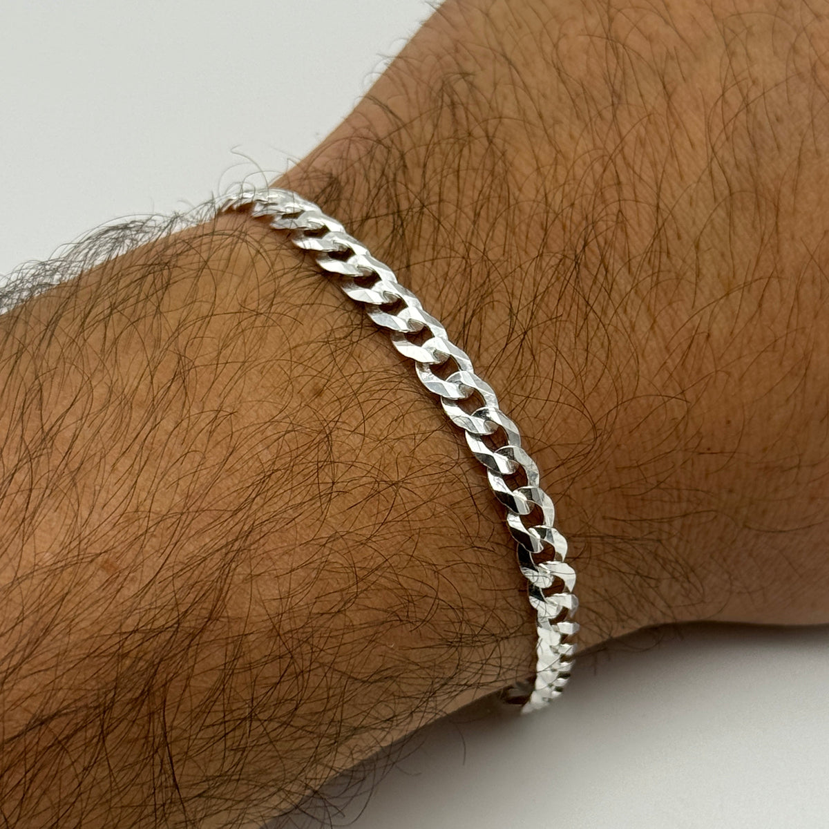925 Sterling Silver 5mm Flat Curb Bracelet 8 Inch