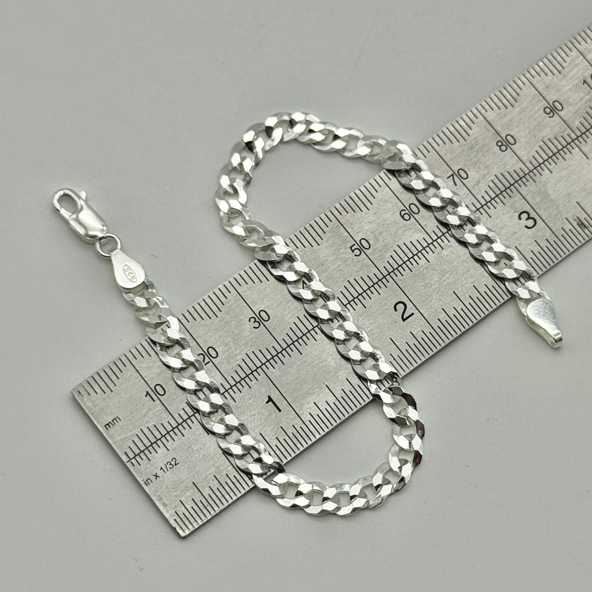 925 Sterling Silver 6mm Flat Curb Bracelet 8 Inch