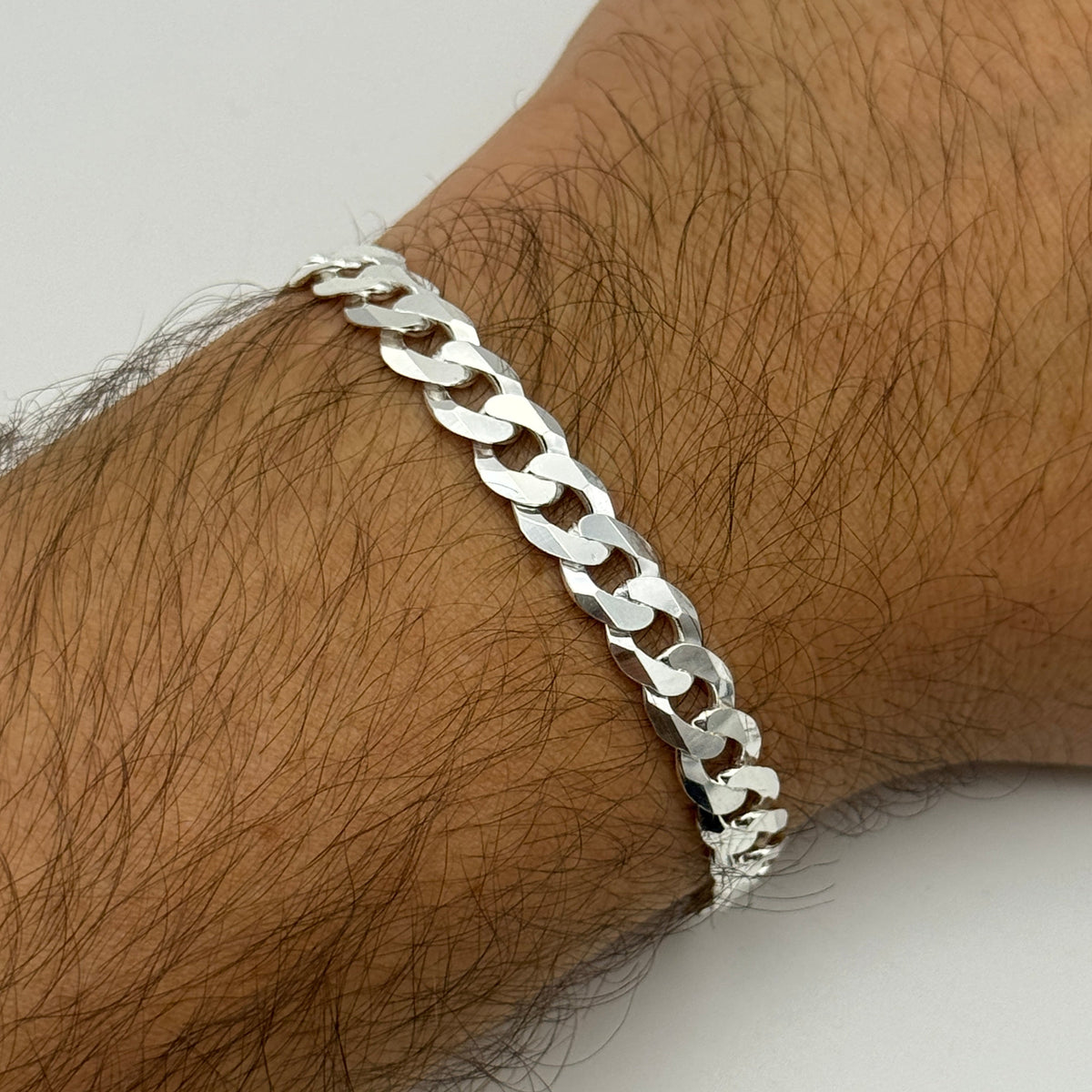 925 Sterling Silver 7mm Flat Curb Bracelet 8 Inch
