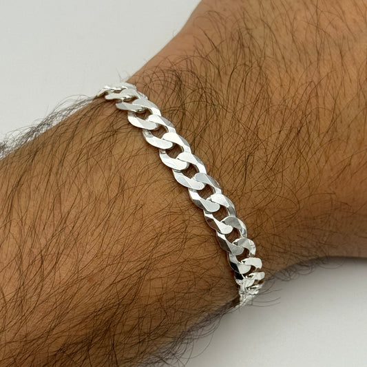 925 Sterling Silver 7mm Flat Curb Bracelet 8 Inch
