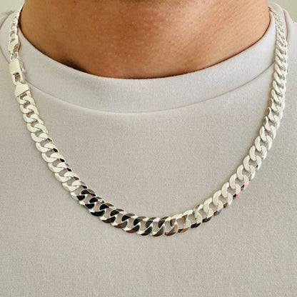925 Sterling Silver Men 8mm Flat Curb Chain