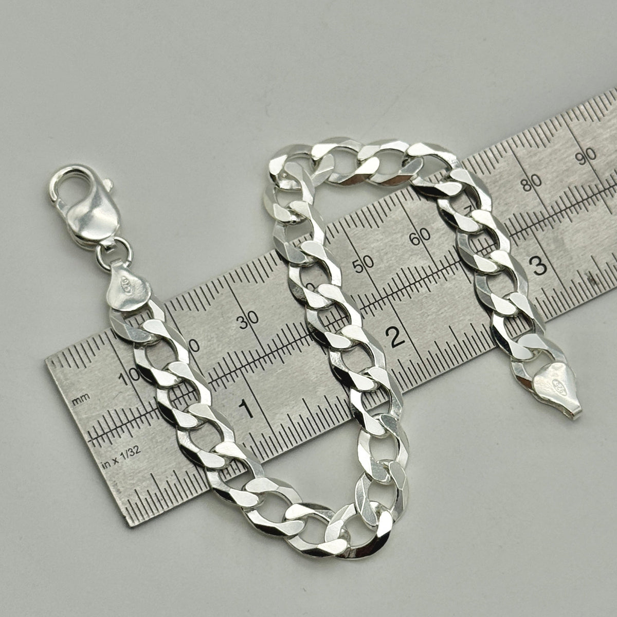925 Sterling Silver 8mm Flat Curb Bracelet 8 Inch
