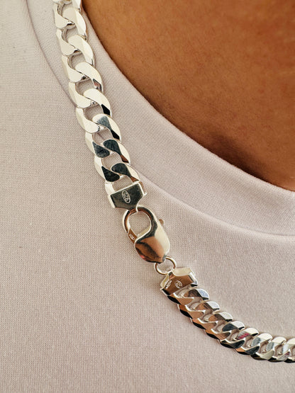 925 Sterling Silver Men 10mm Flat Curb Chain