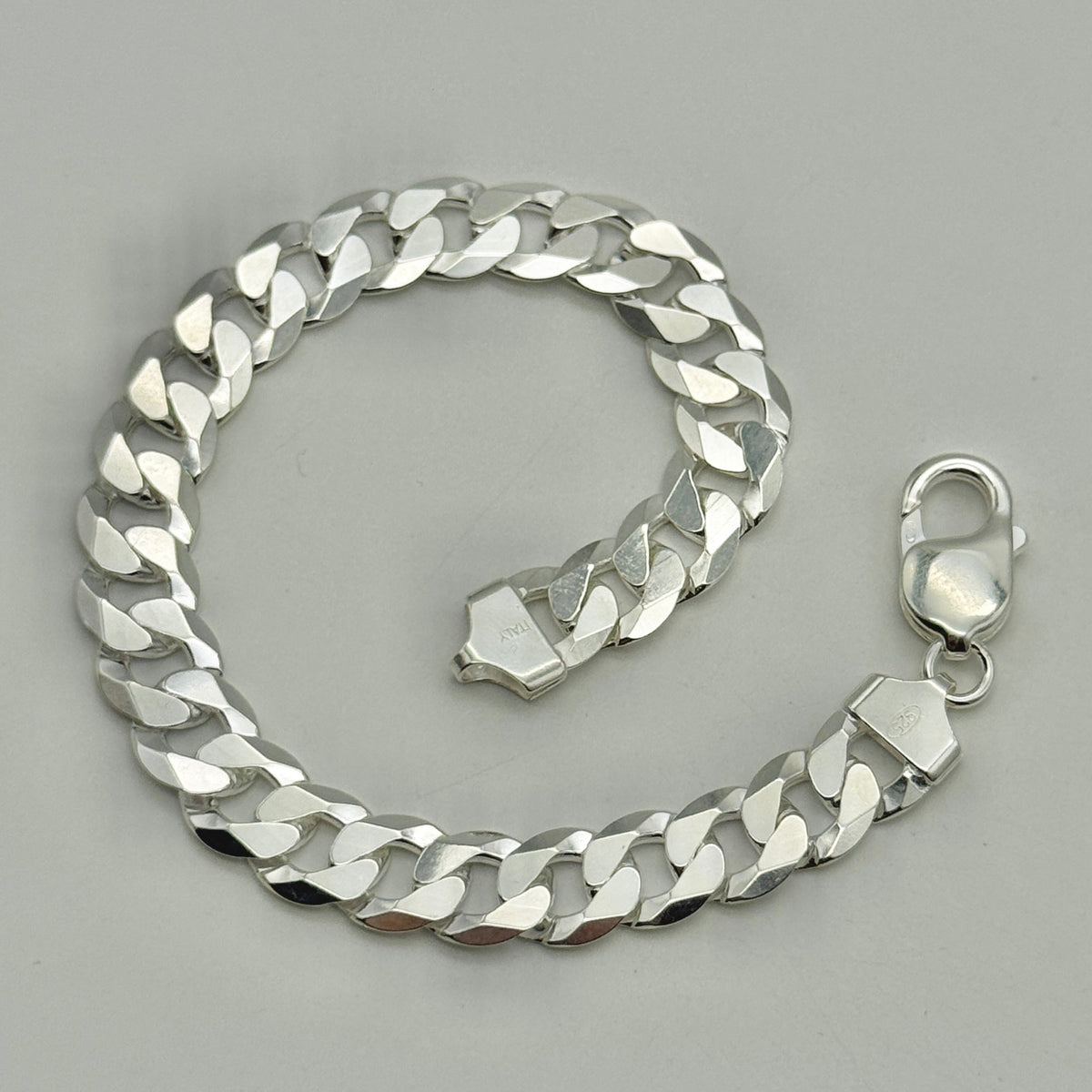 925 Sterling Silver 10mm Flat Curb Bracelet 8 Inch